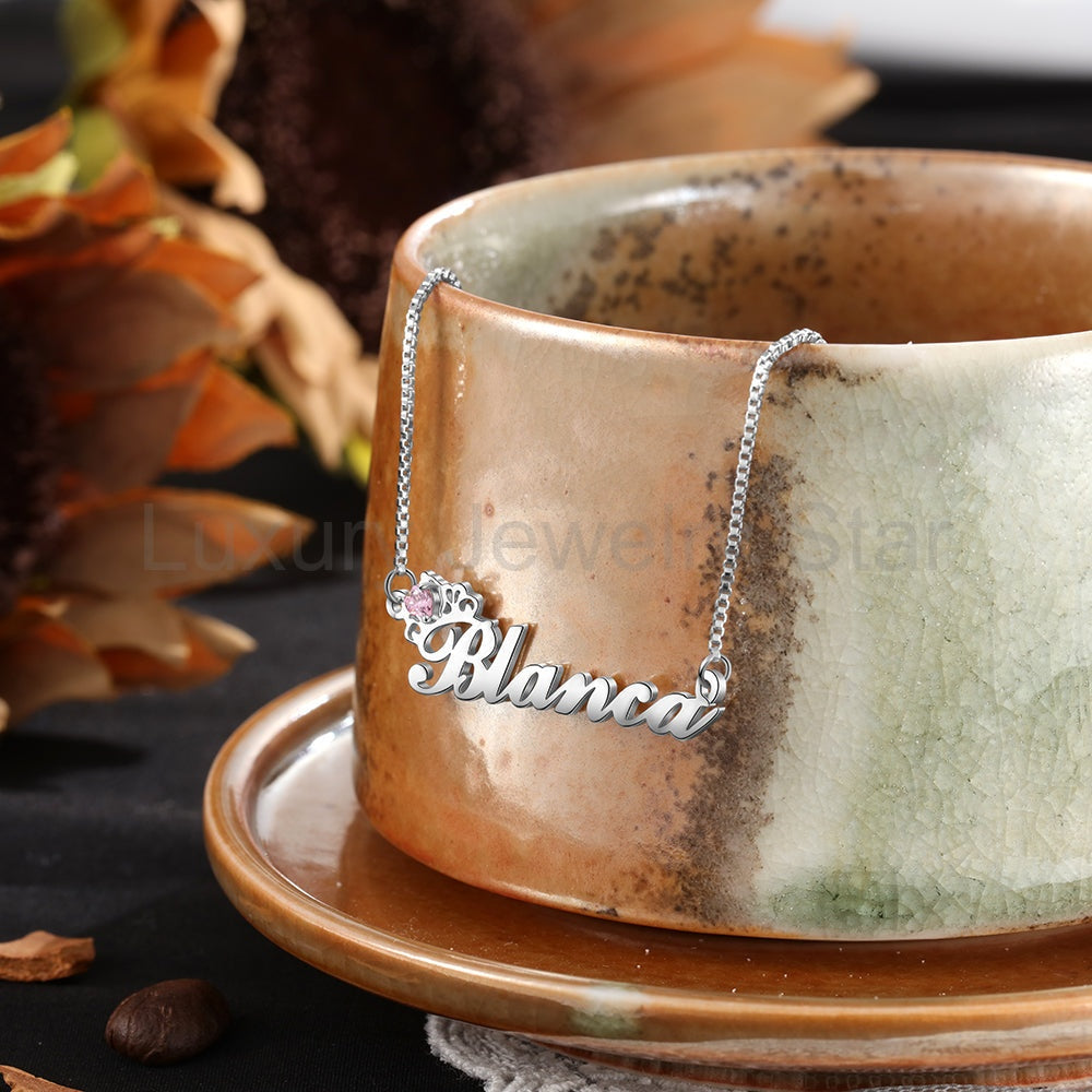Birthstone & Engraved Name Necklace - image 3
