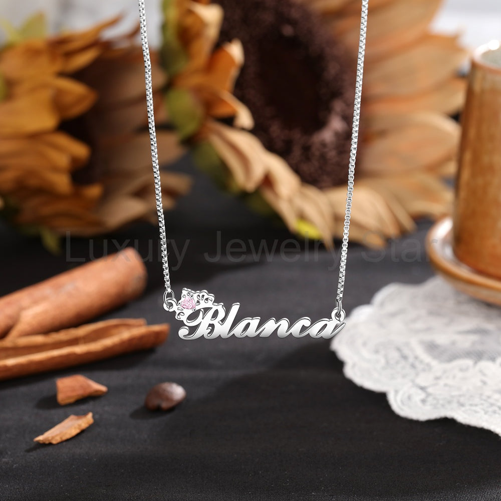 Birthstone & Engraved Name Necklace - image 4