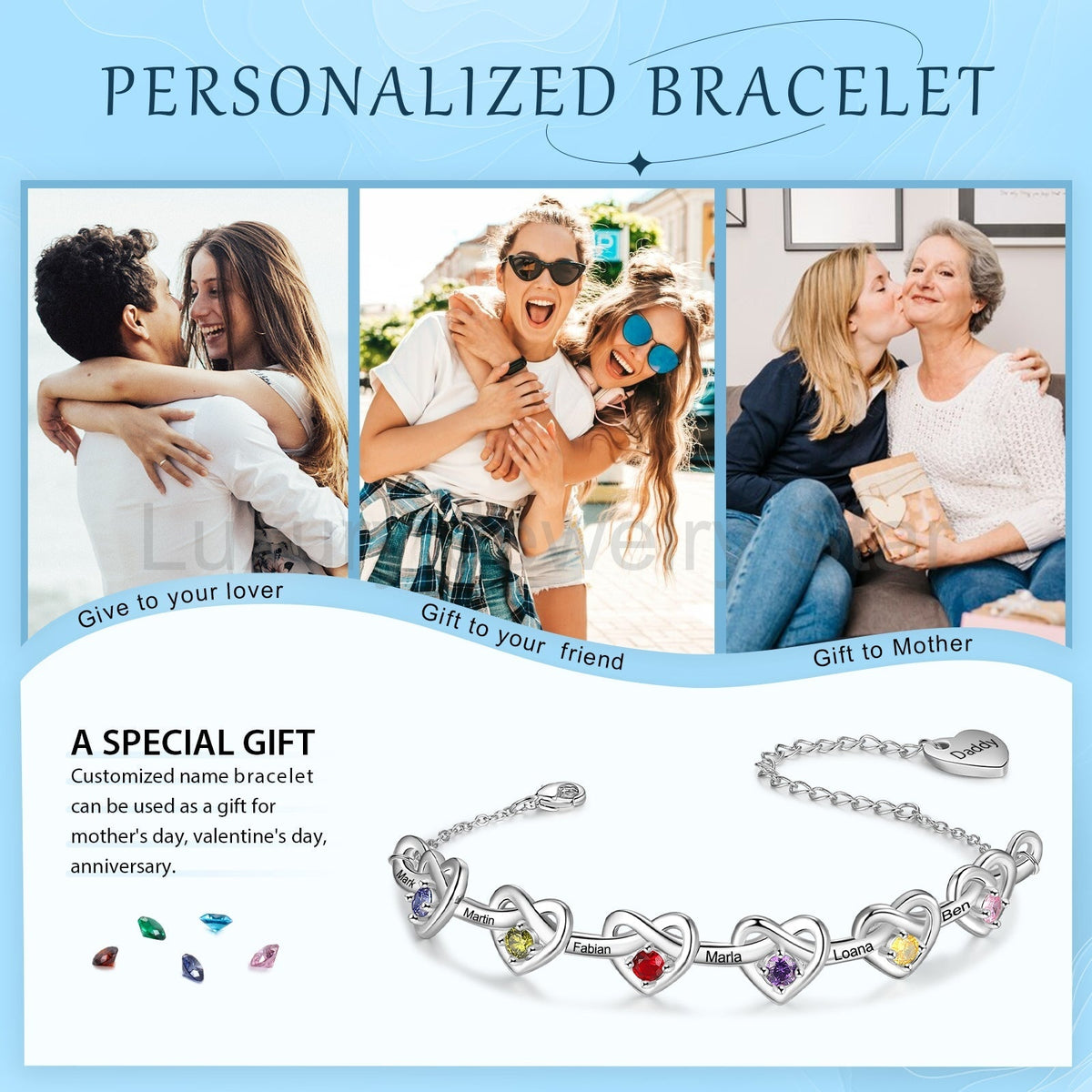 Custom Birthstone Heart Bracelet - image 3
