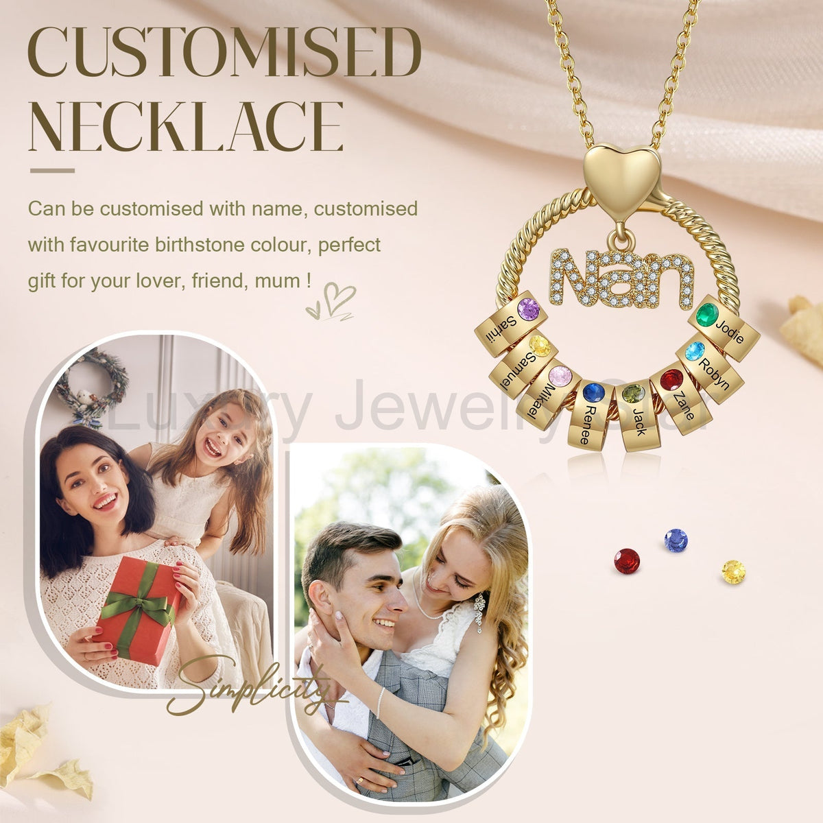 Custom Birthstone Round Necklace - image 3