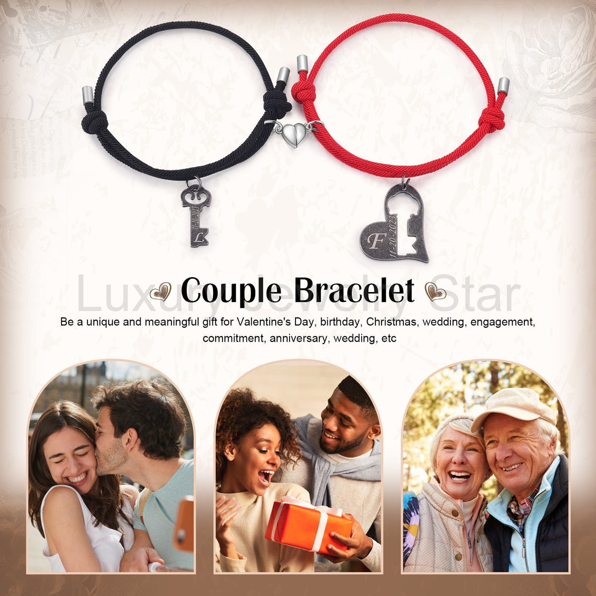 Custom Letter and Date Couple Bracelet - image 5