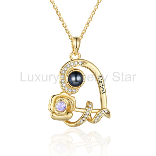Custom Photo Projection Birthstone Necklace