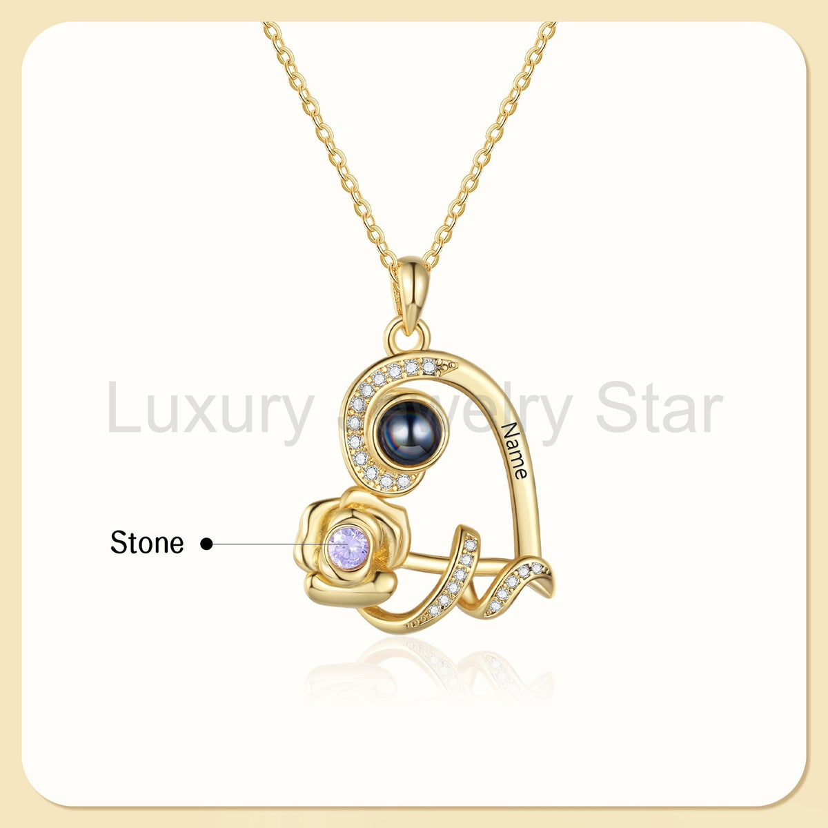 Custom Photo Projection Birthstone Necklace - image 3