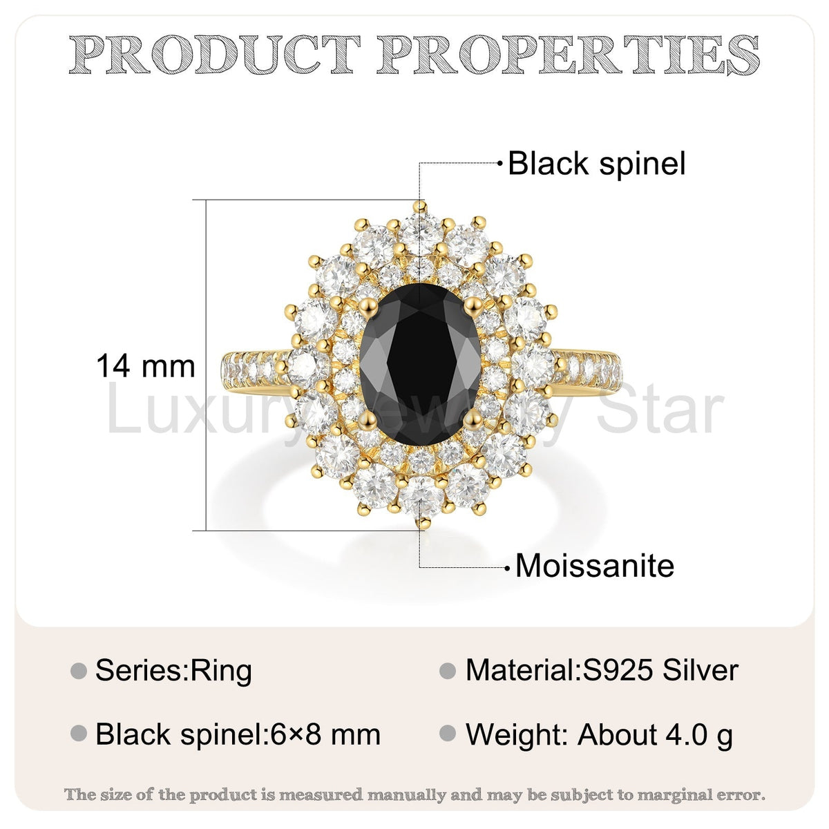 K Gold Natural Black Spinel Ring - image 6