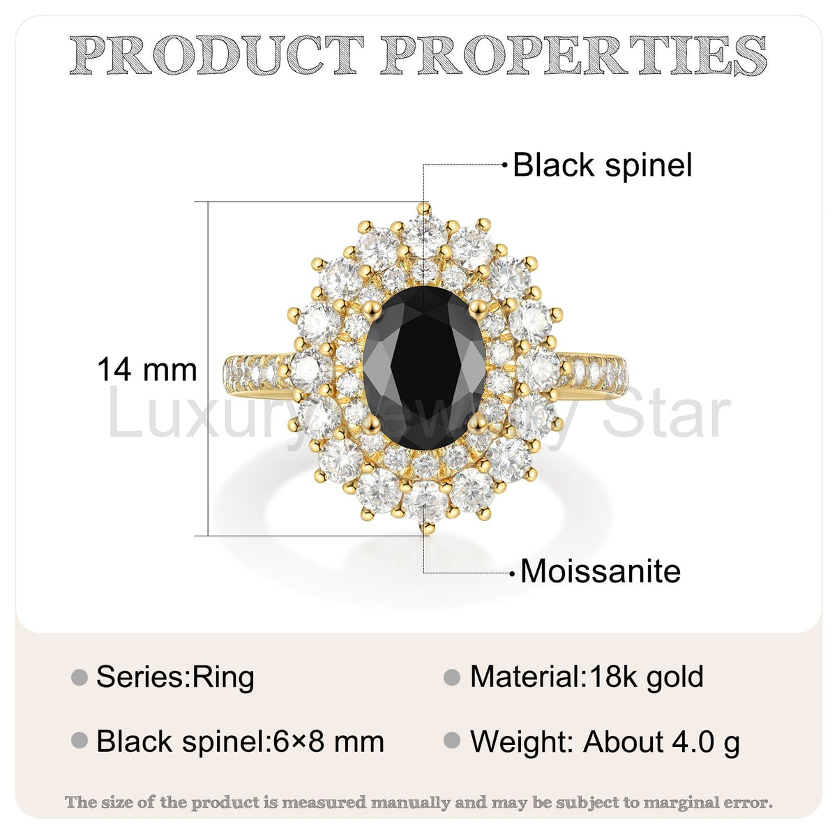 K Gold Natural Black Spinel Ring - image 8