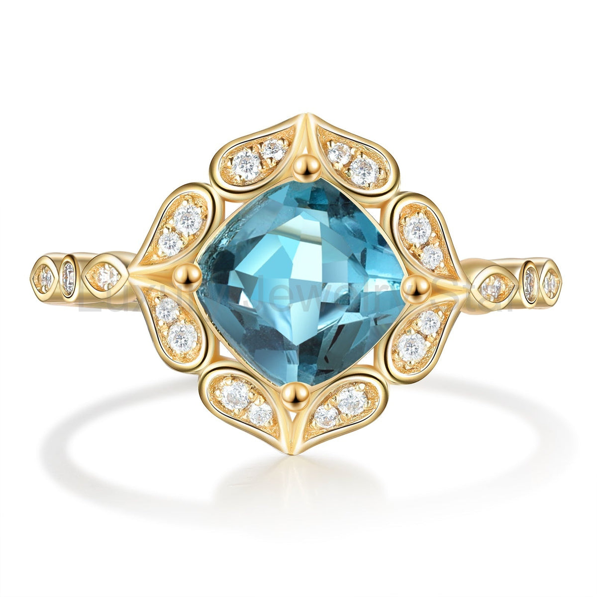 K Gold Natural Blue Topaz Ring - image 2