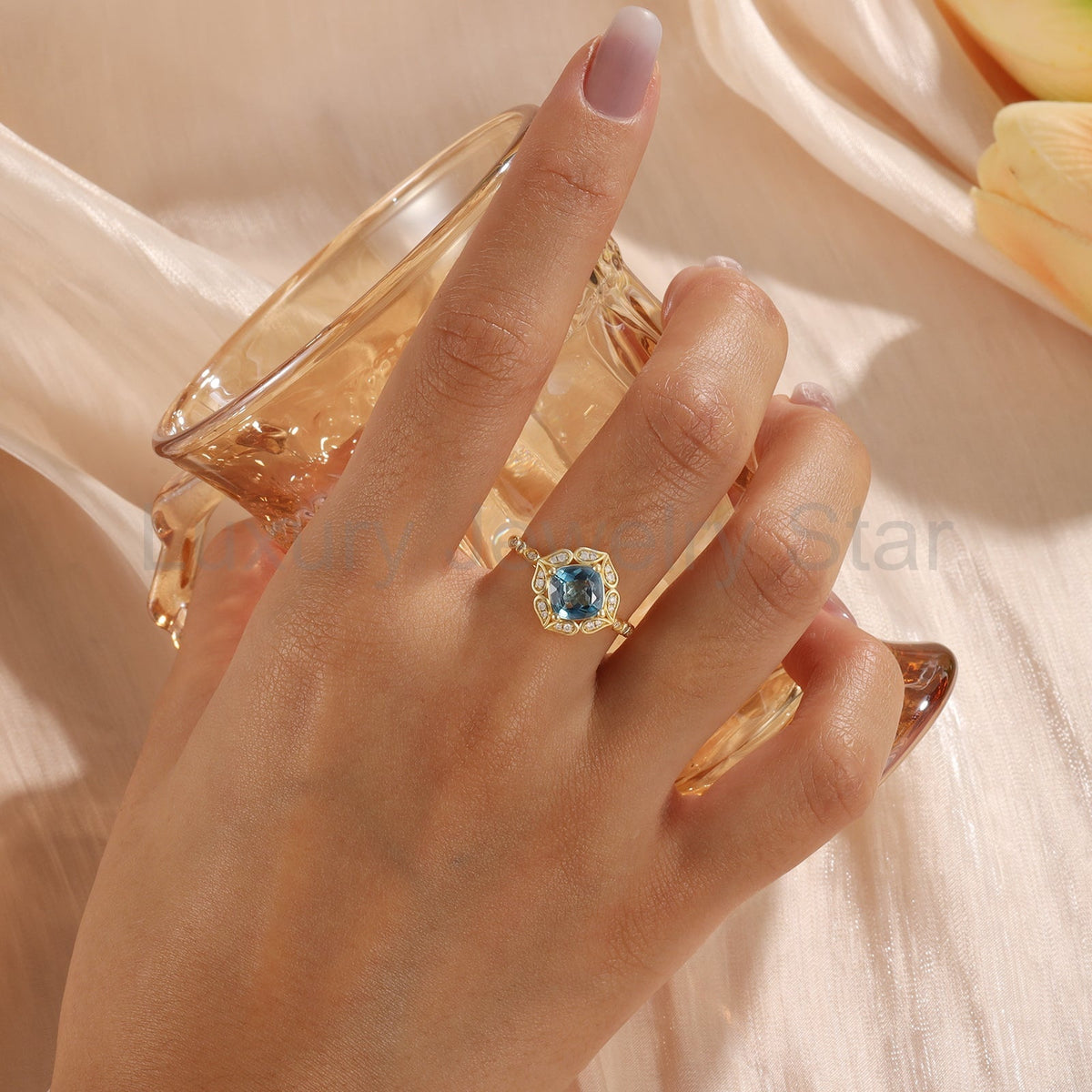 K Gold Natural Blue Topaz Ring - image 3