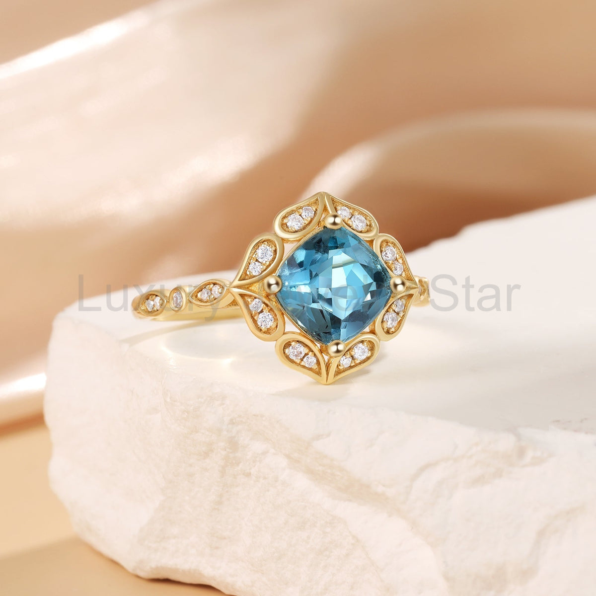 K Gold Natural Blue Topaz Ring - image 4