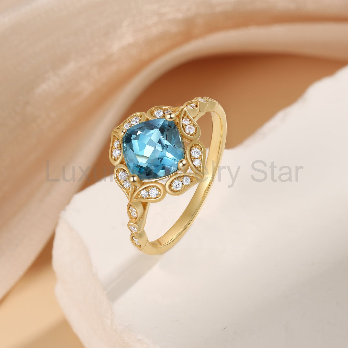 K Gold Natural Blue Topaz Ring - image 5