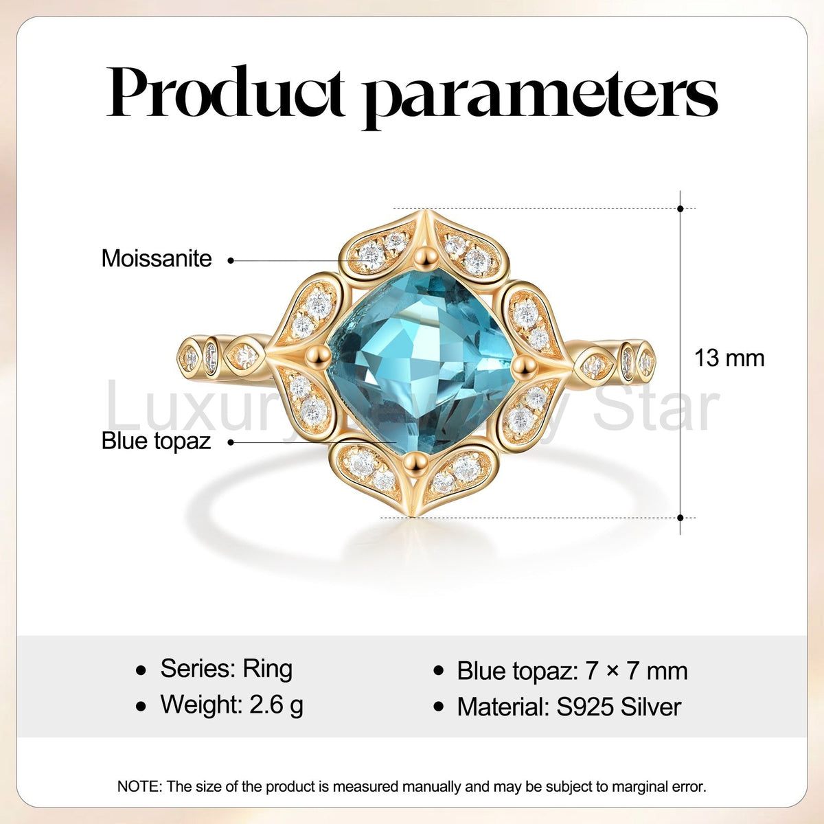 K Gold Natural Blue Topaz Ring - image 6