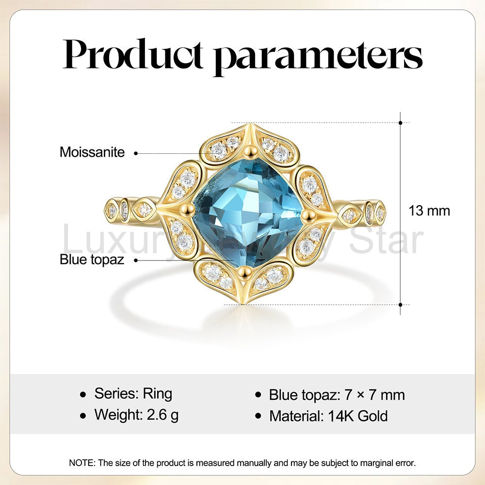 K Gold Natural Blue Topaz Ring - image 7