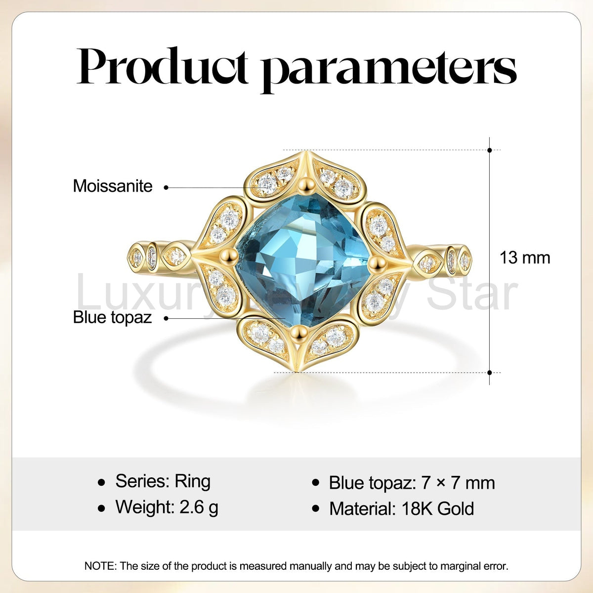 K Gold Natural Blue Topaz Ring - image 8