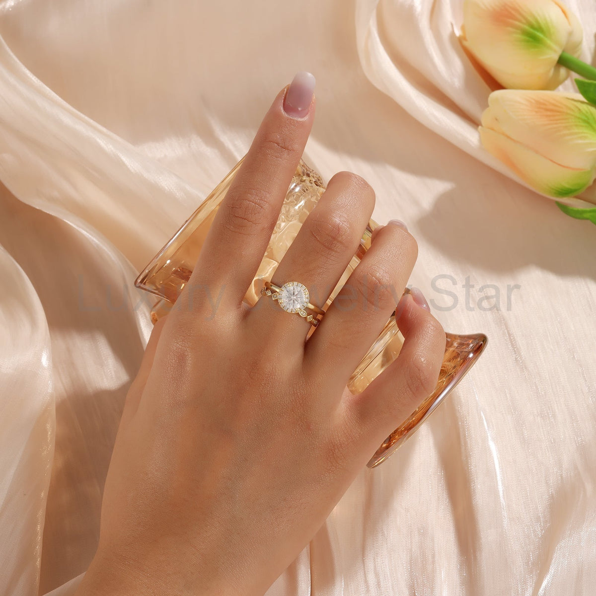 K Gold Natural Moissanite Ring - image 3