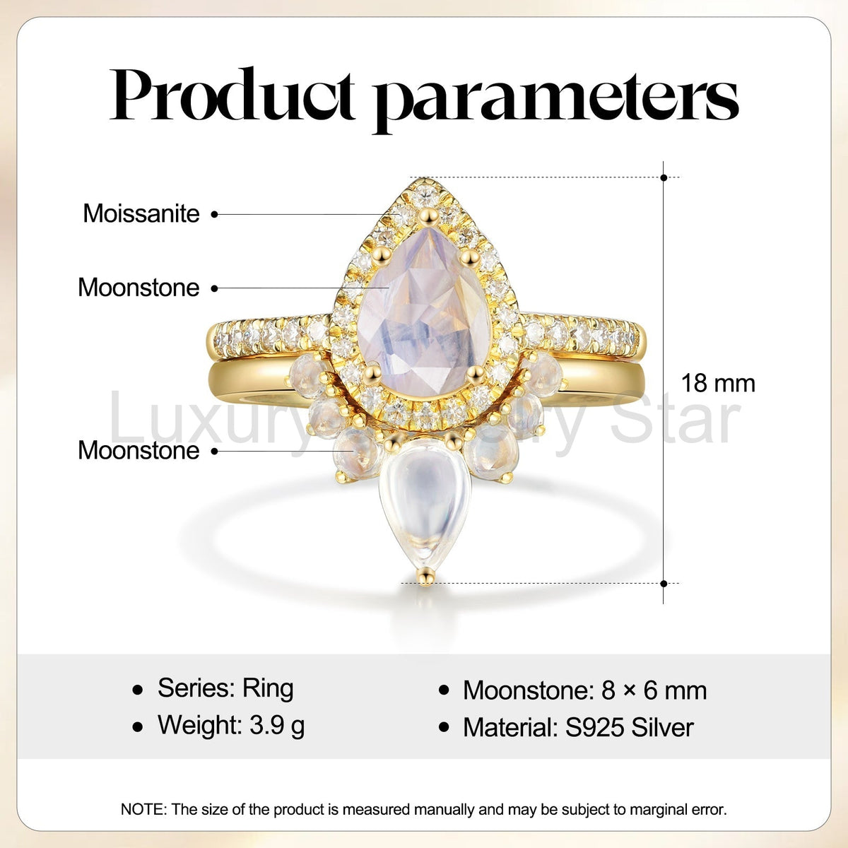 K Gold Natural Moonstone Ring - image 4