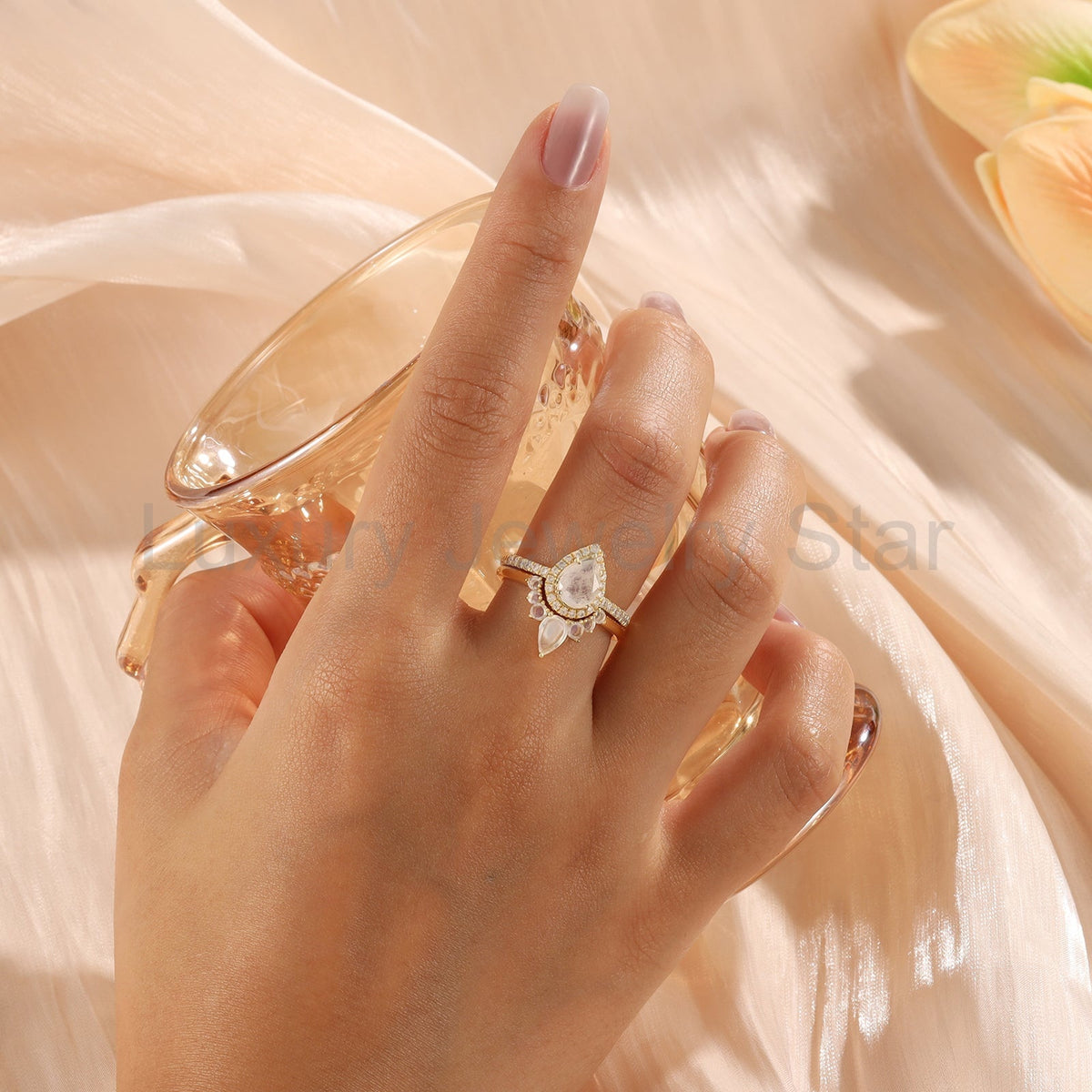 K Gold Natural Moonstone Ring - image 5