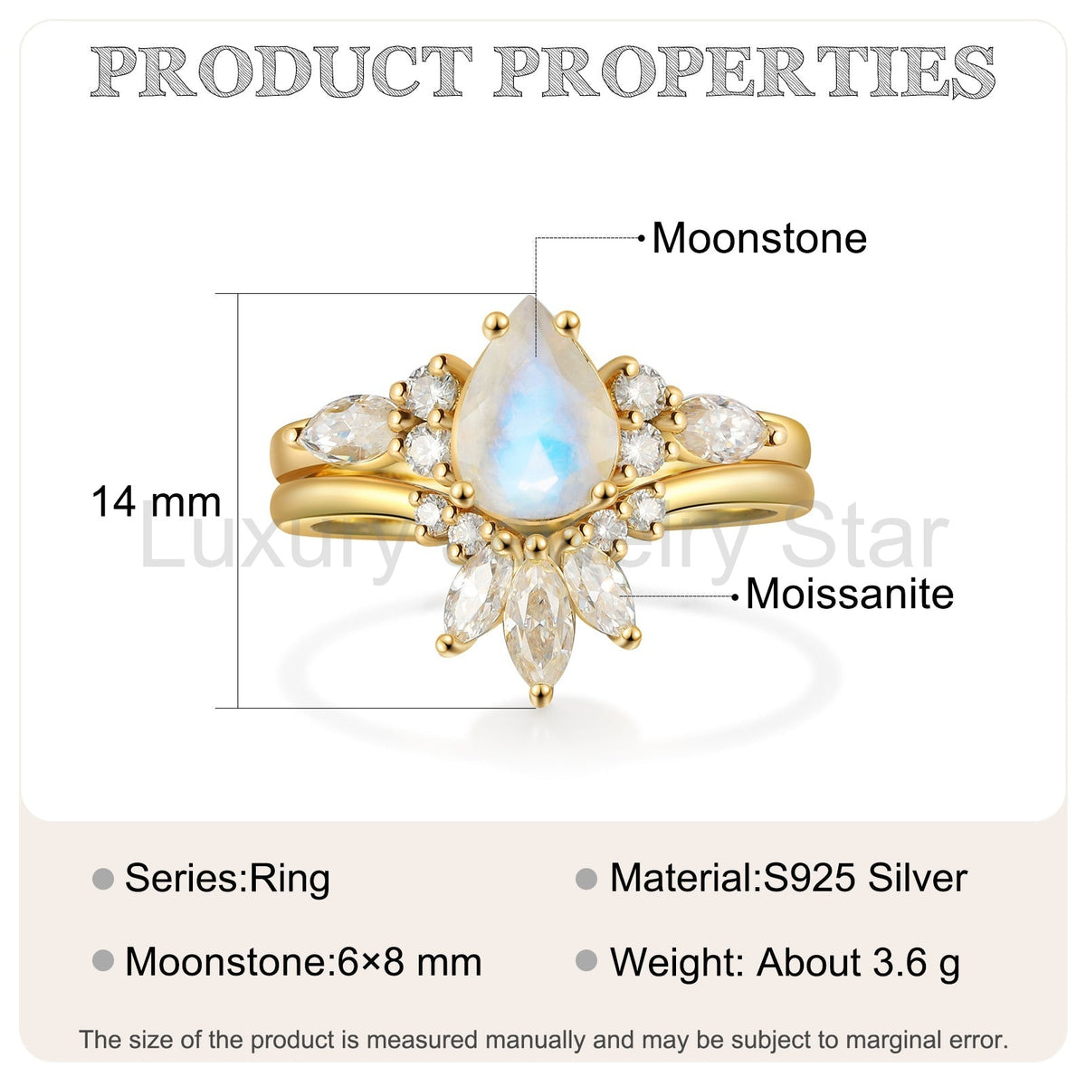 K Gold Natural Moonstone Ring - image 3