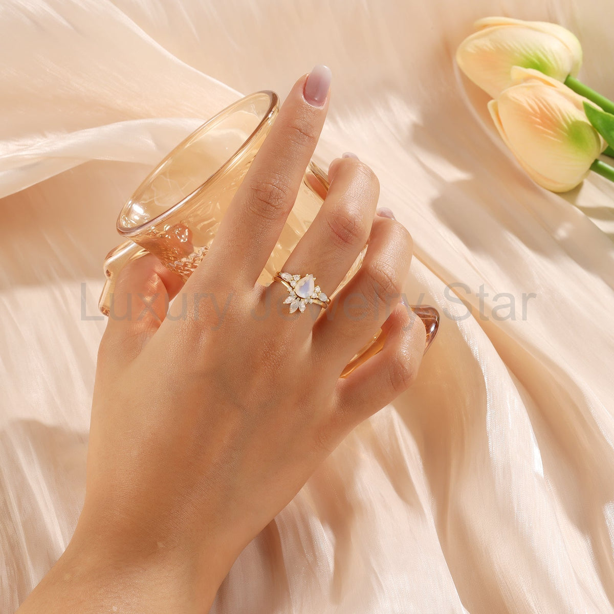 K Gold Natural Moonstone Ring - image 5