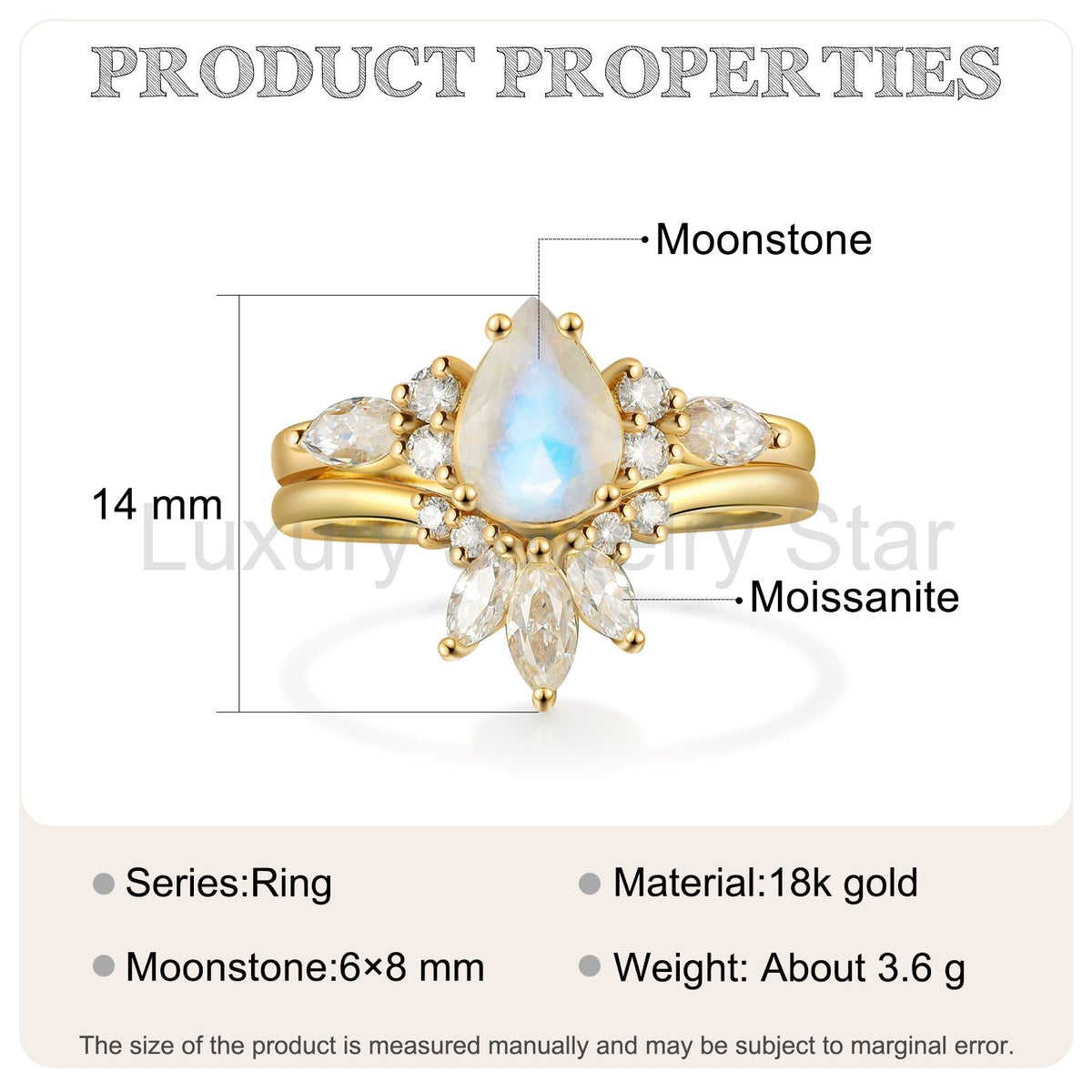 K Gold Natural Moonstone Ring - image 8