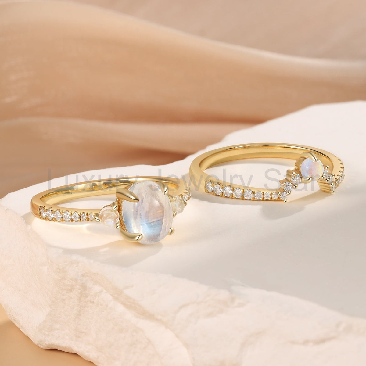K Gold Natural Moonstone Ring - image 4