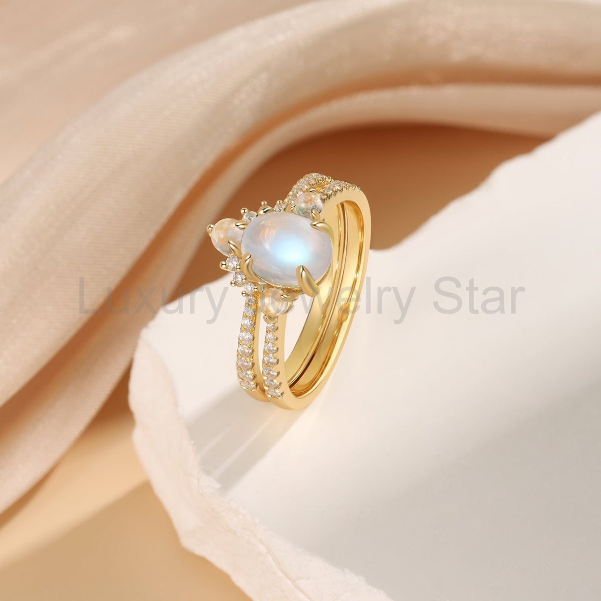 K Gold Natural Moonstone Ring - image 5