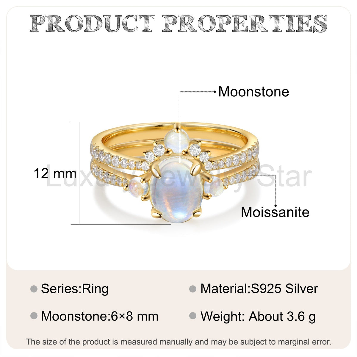 K Gold Natural Moonstone Ring - image 6