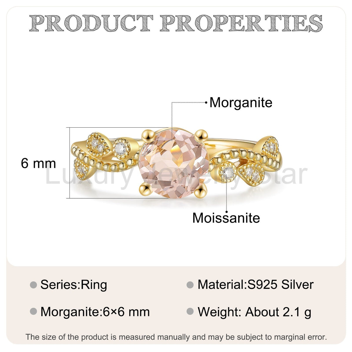 K Gold Natural Morganite Ring - image 3