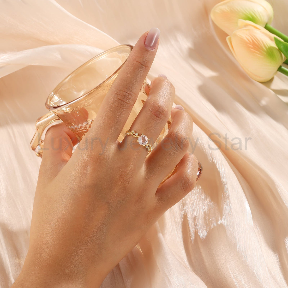 K Gold Natural Morganite Ring - image 4