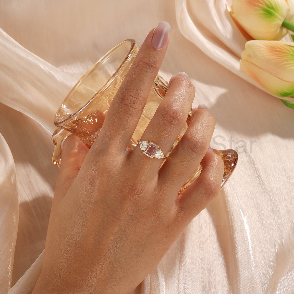 K Gold Natural Morganite Ring - image 3
