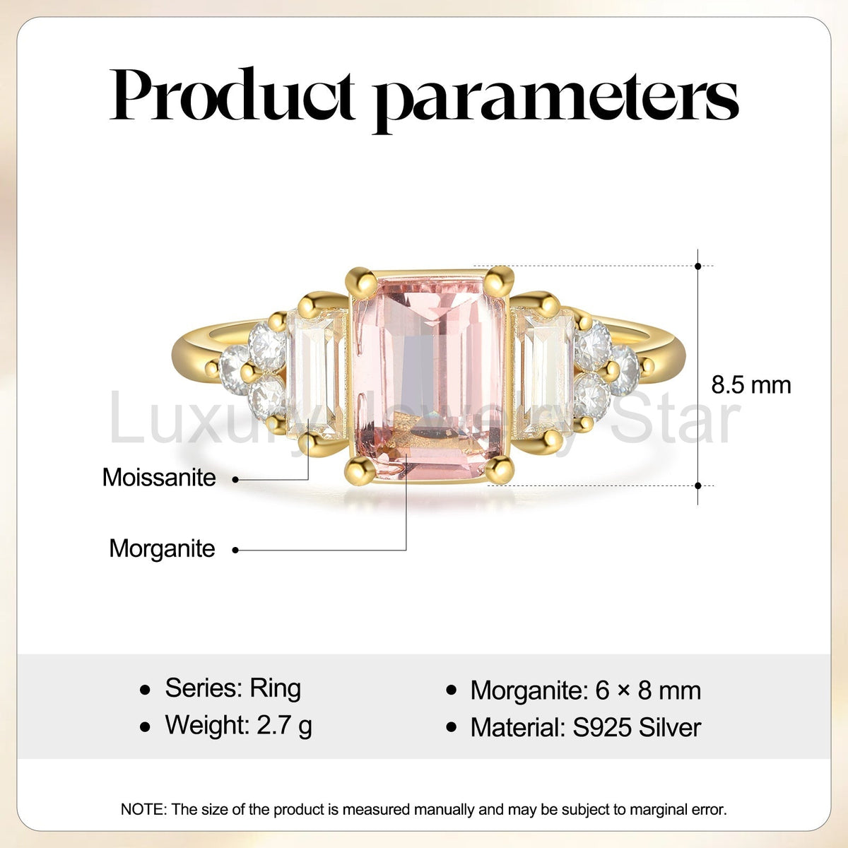 K Gold Natural Morganite Ring - image 6
