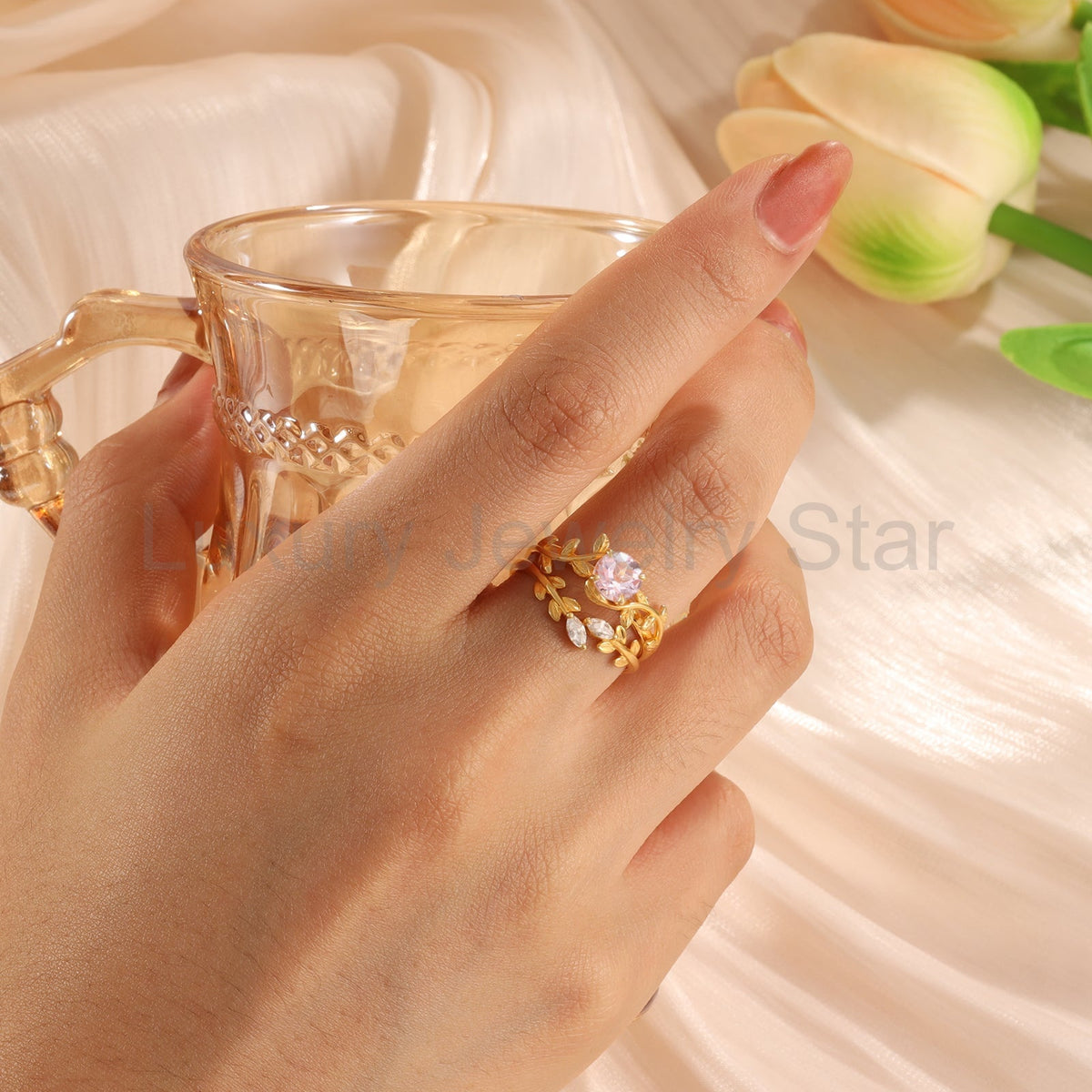 K Gold Natural Morganite Ring - image 5