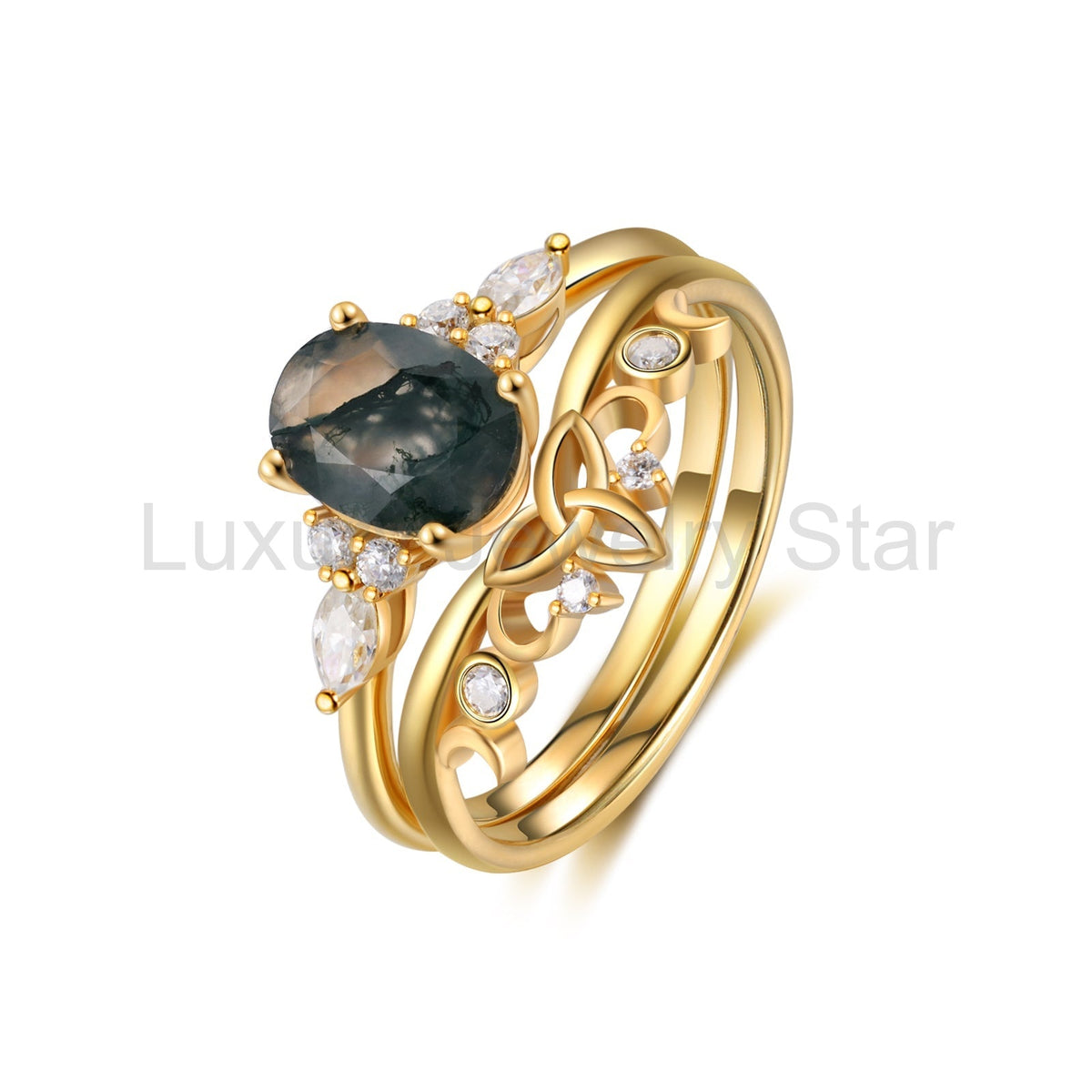 K Gold Natural Moss Agate Ring