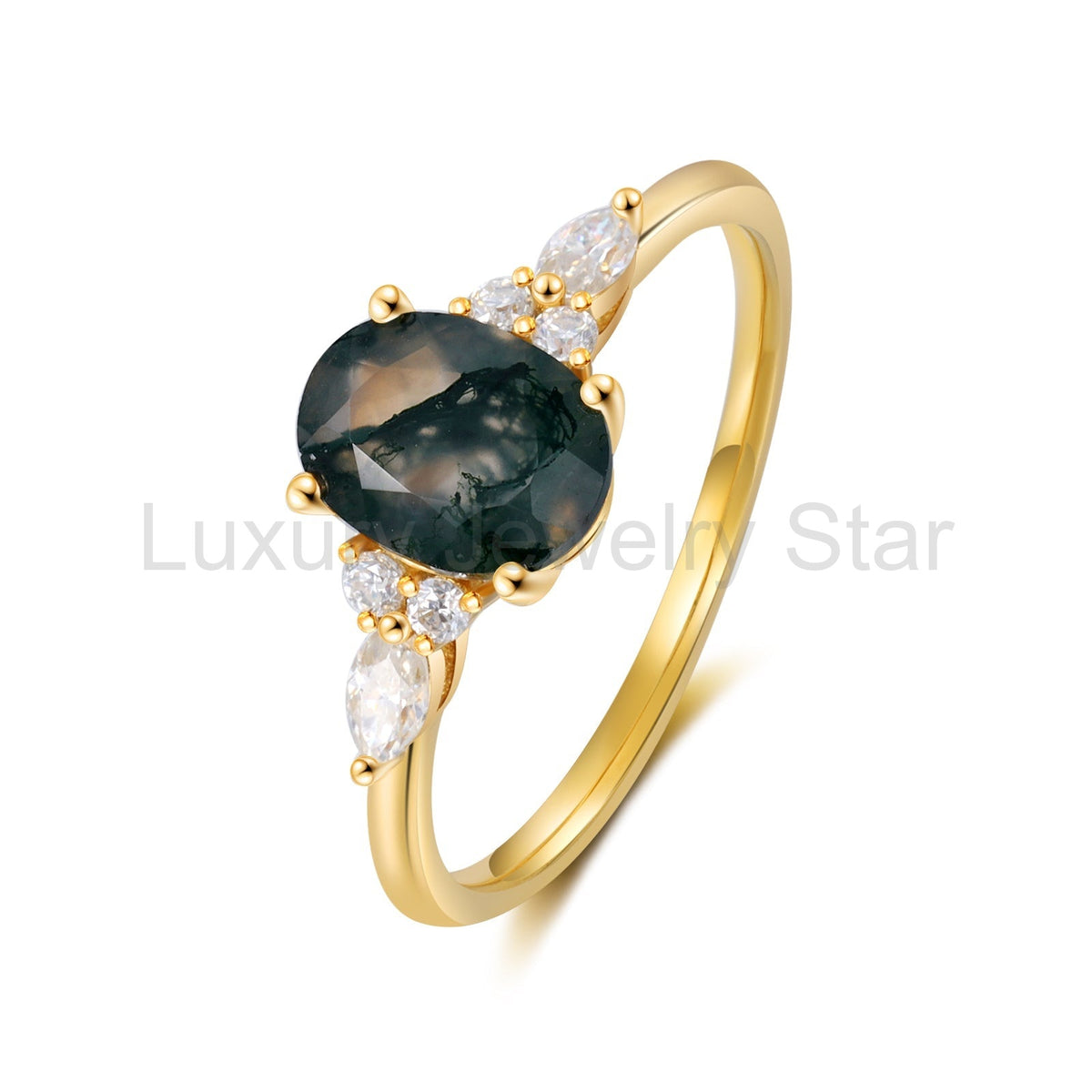 K Gold Natural Moss Agate Ring - image 11