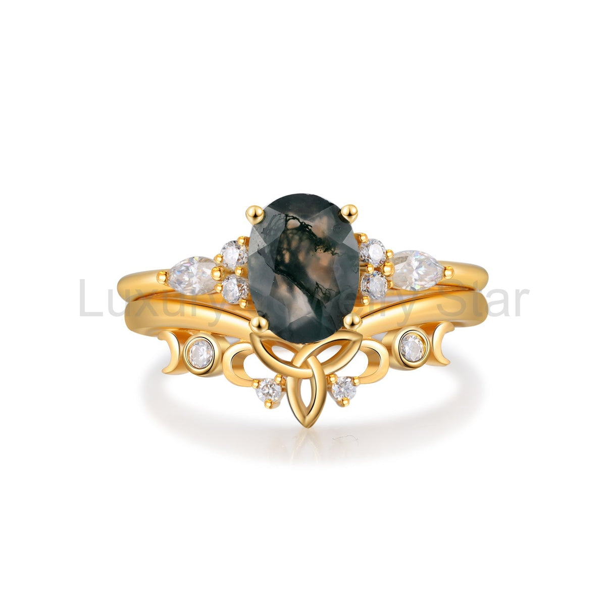 K Gold Natural Moss Agate Ring - image 2