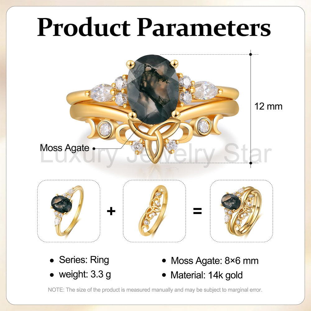 K Gold Natural Moss Agate Ring - image 3