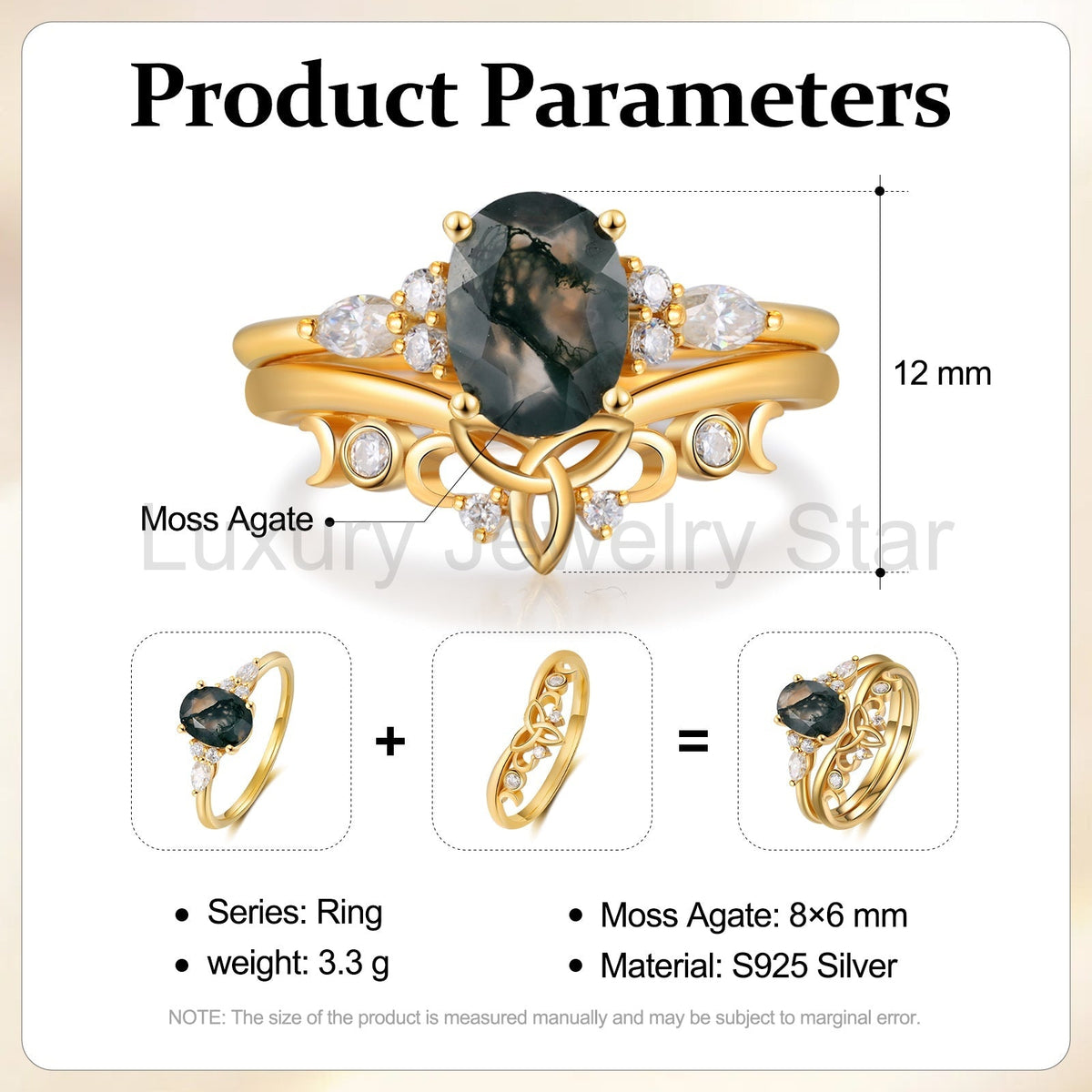 K Gold Natural Moss Agate Ring - image 4