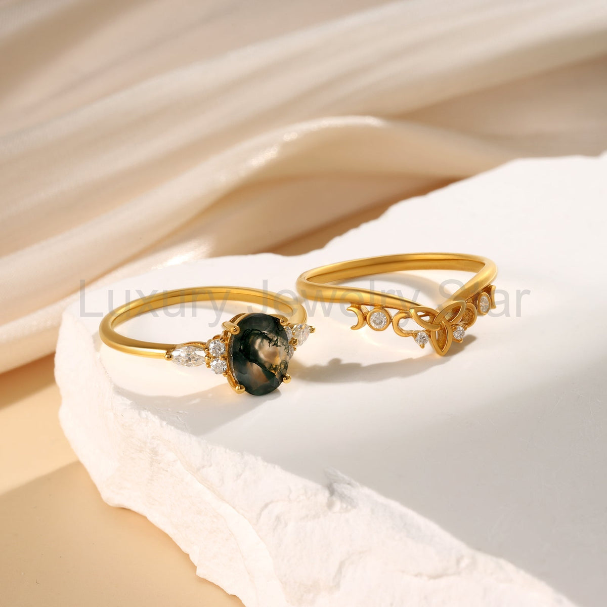 K Gold Natural Moss Agate Ring - image 6