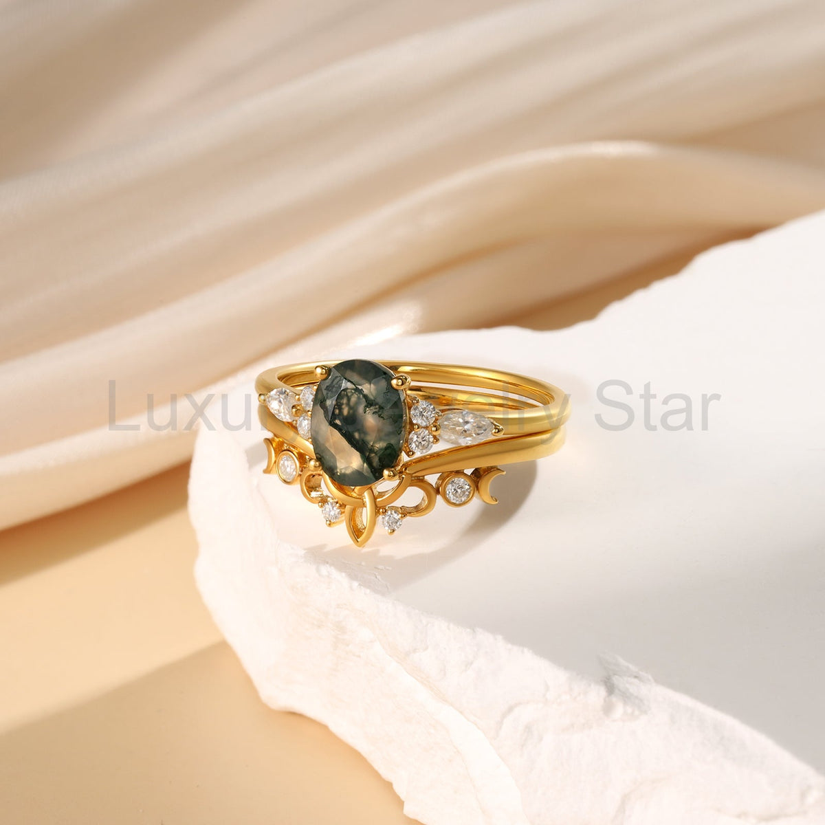 K Gold Natural Moss Agate Ring - image 7
