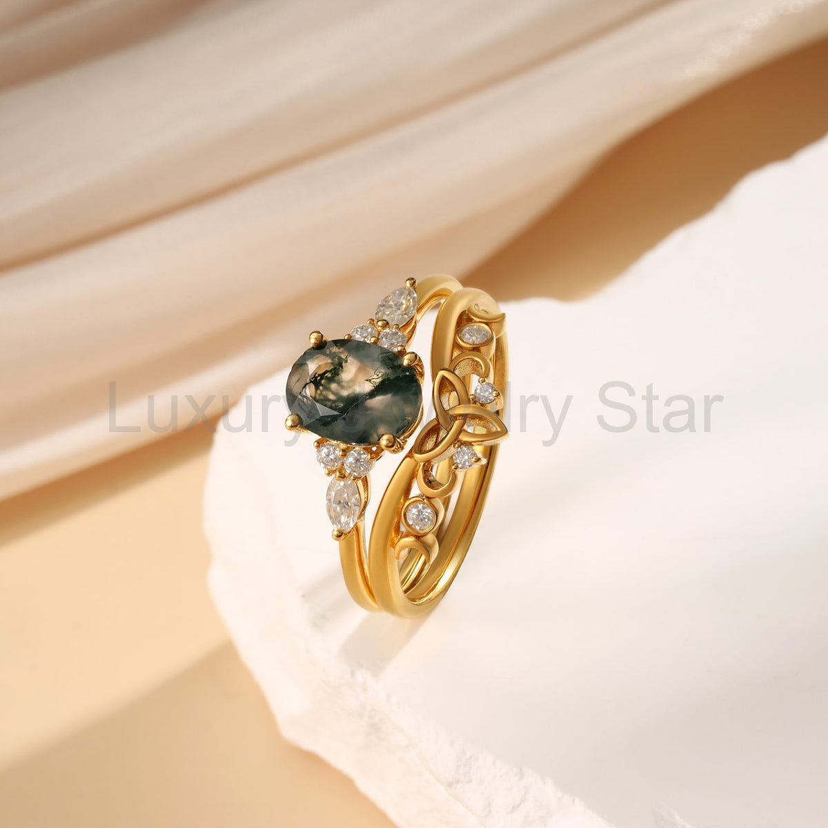 K Gold Natural Moss Agate Ring - image 8