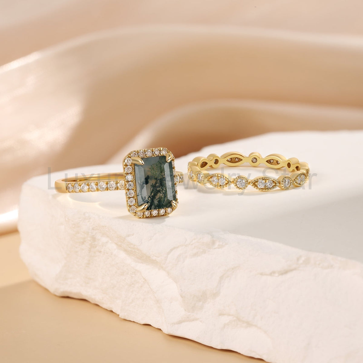 K Gold Natural Moss Agate Ring - image 4