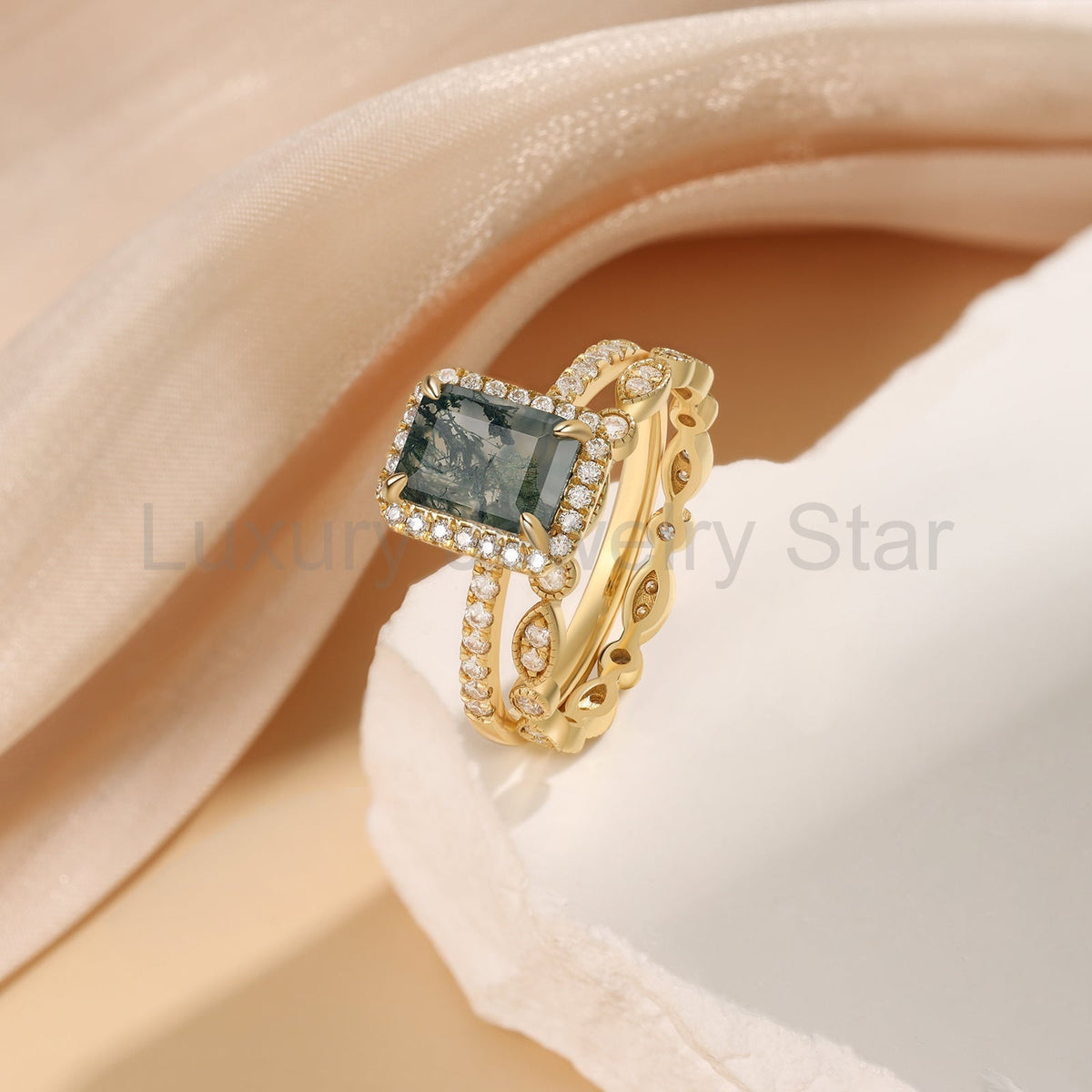 K Gold Natural Moss Agate Ring - image 5
