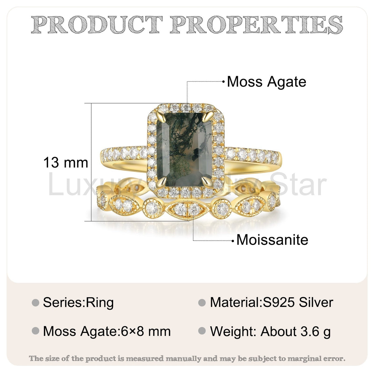 K Gold Natural Moss Agate Ring - image 6