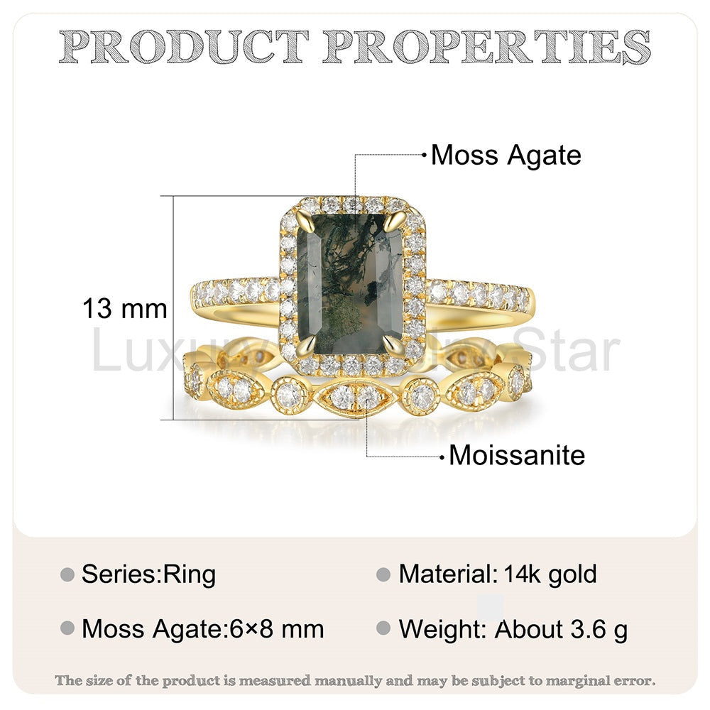 K Gold Natural Moss Agate Ring - image 7
