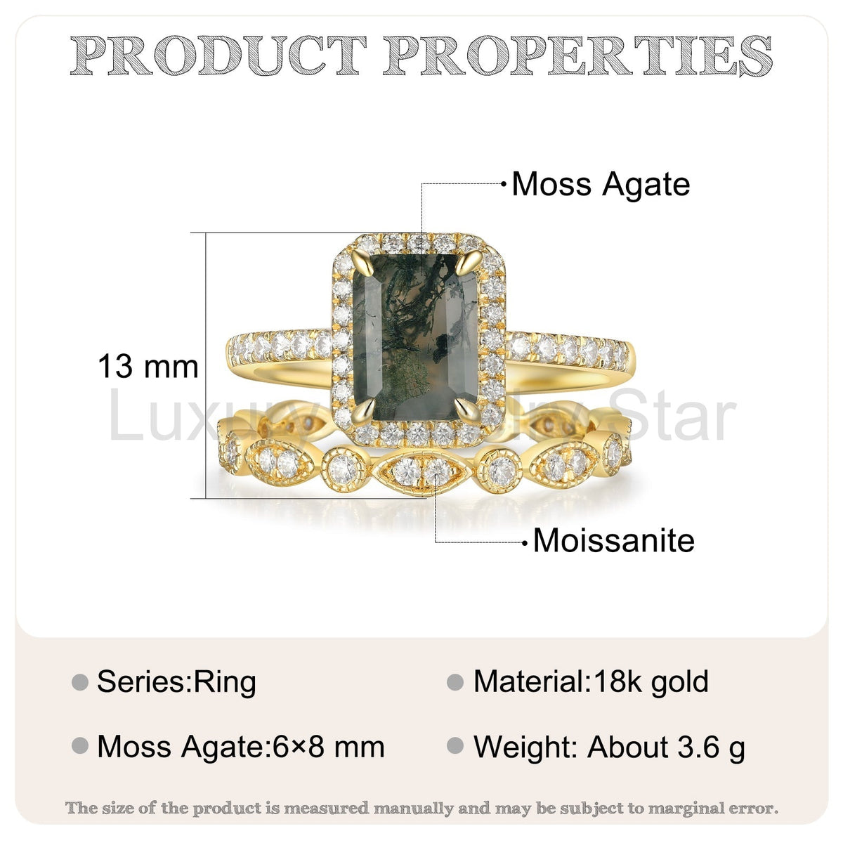 K Gold Natural Moss Agate Ring - image 8