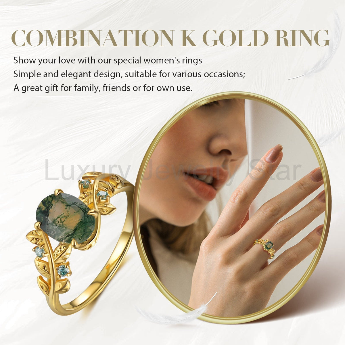 K Gold Natural Moss Agate Ring - image 4