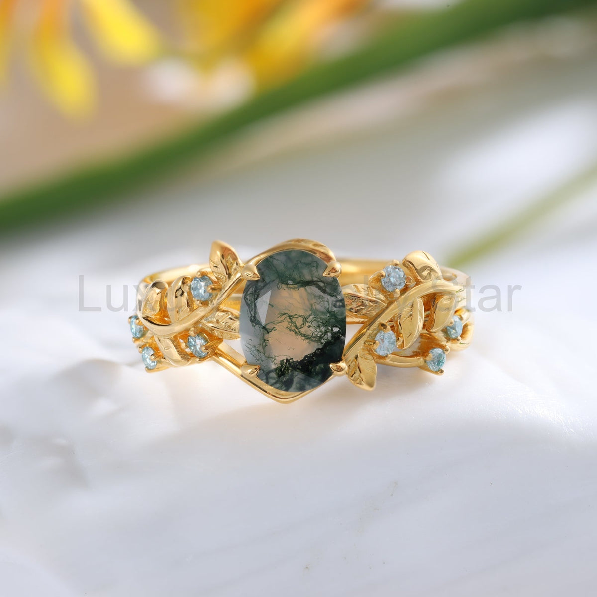 K Gold Natural Moss Agate Ring - image 7