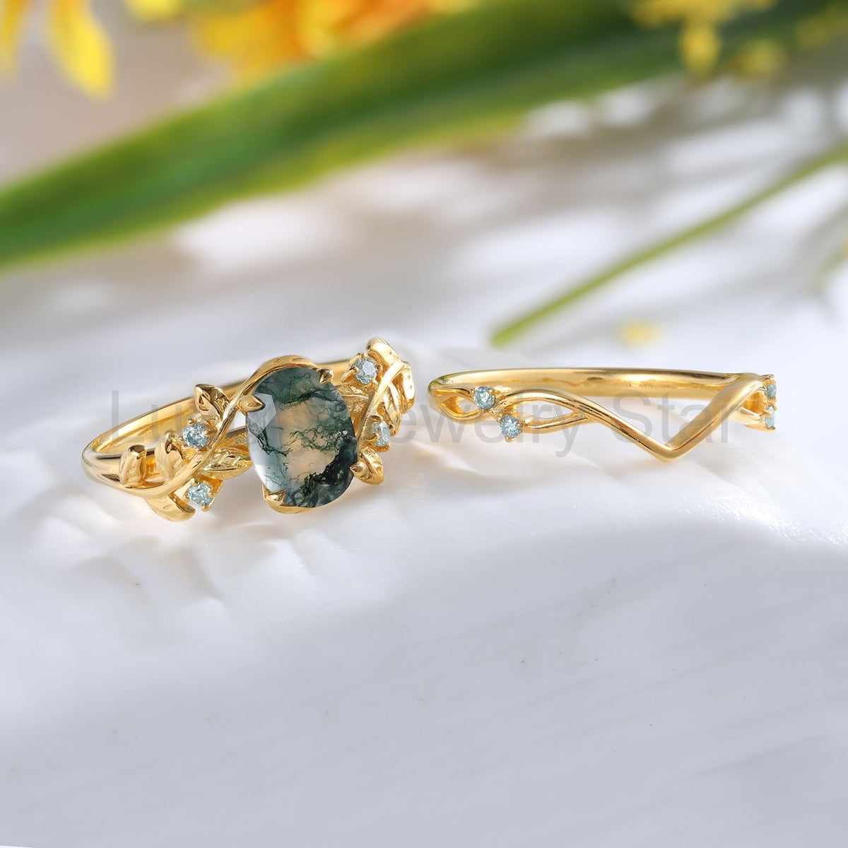 K Gold Natural Moss Agate Ring - image 8