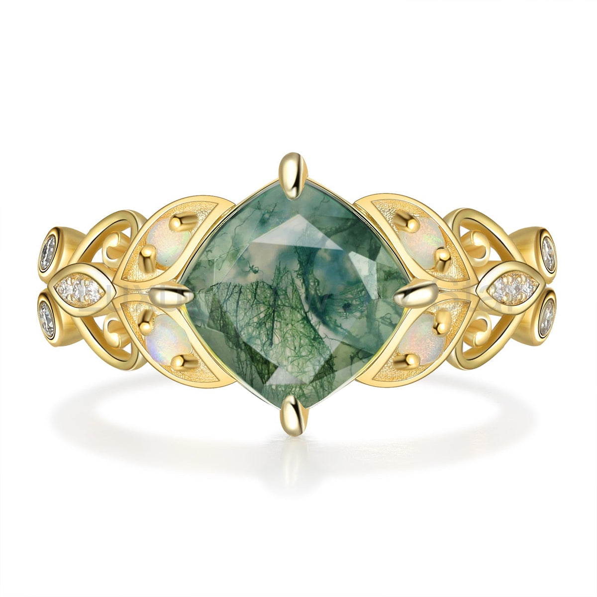 K Gold Natural Moss Agate Ring - image 2