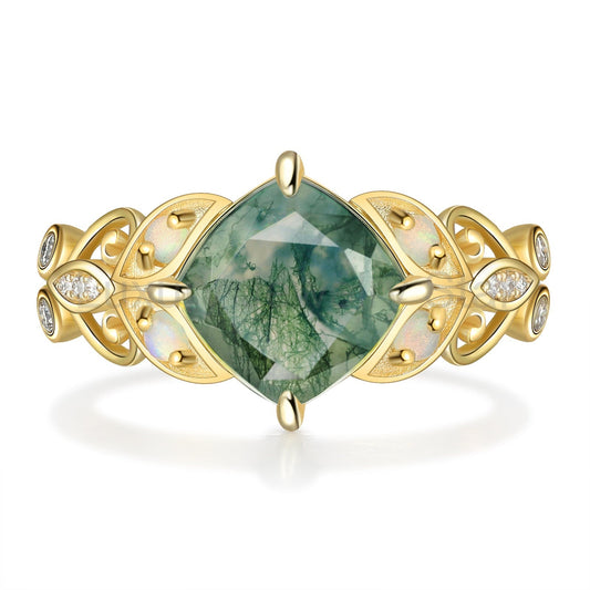 K Gold Natural Moss Agate Ring - image 2