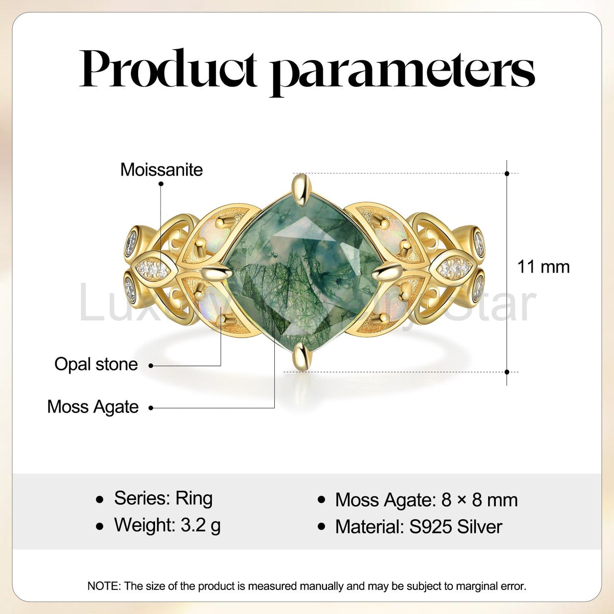 K Gold Natural Moss Agate Ring - image 6