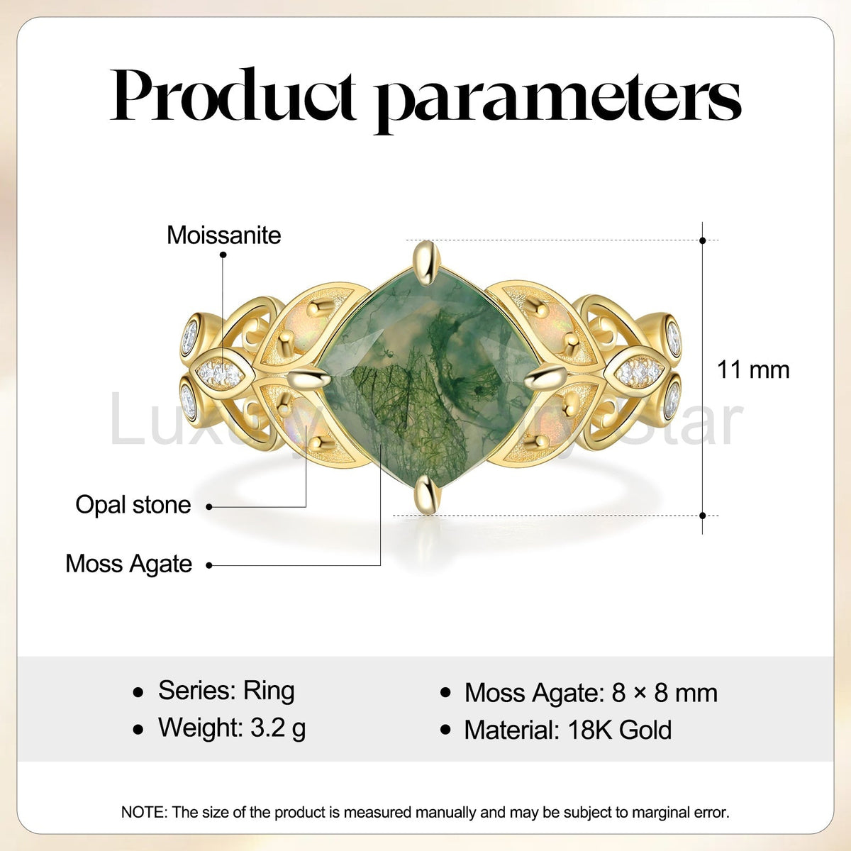 K Gold Natural Moss Agate Ring - image 8